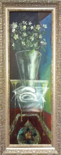 Vase on the Glass Surface, Oil on cardboard, 17x75cm, 2010