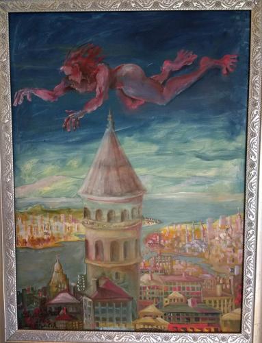 16-	Galata Tower and Ikaros, Oil on canvas, 42x58cm, 2005