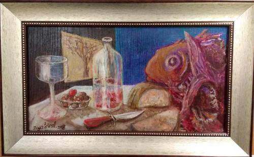 Still life with a fish, Oil on wood, 49x27cm, 2018 