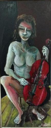 Girl with Cello Oil on wood, 27x65 cm, 2011 
