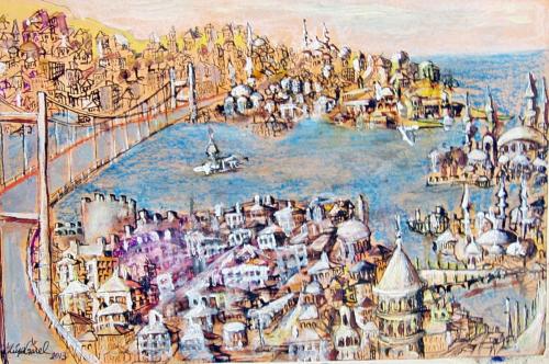 Ilk Kopru Istanbul desen 2013 kagit ustu karisik teknik