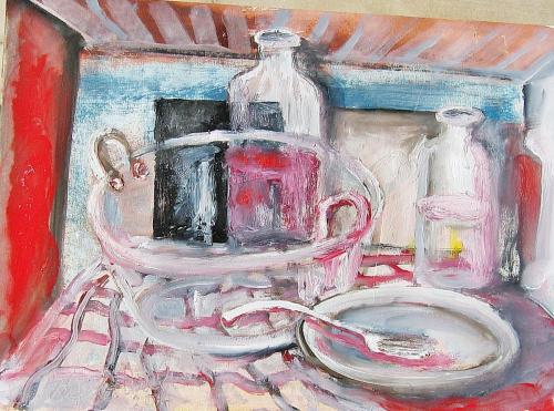 Serhos-Bulasiklar-Drunken-Dishes-Paper-on-oil.-2014-35x25cm.-